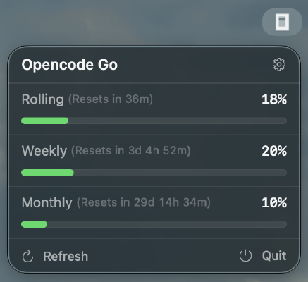 Screenshot OpenCode Usage Monitor